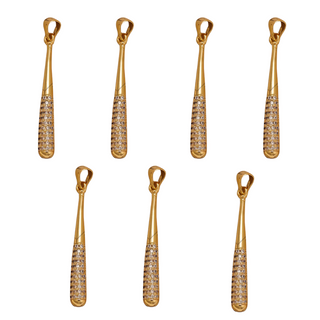 Baseball Bat Charm in polished gold-tone metal with tapered bat shape and sparkling clear stone accents near the barrel