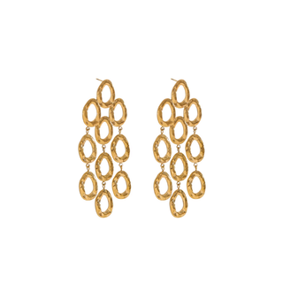 Cascade Loop Earrings in gold-tone textured metal, featuring cascading open oval loops arranged in a layered design