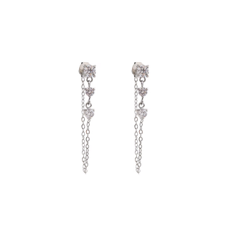 Celeste Chain Drop Earrings with silver-tone links, clear sparkling stones, and delicate double-chain drops