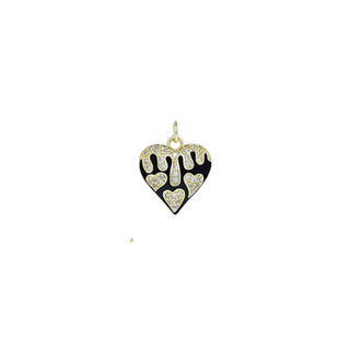 Colorful Heart Charm with a black enamel heart and gold-tone outline, decorated with sparkling clear stone details