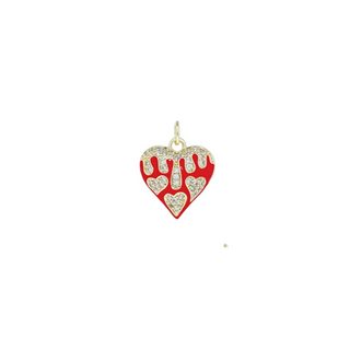 Colorful Heart Charm with a red enamel heart, gold-toned border and glittering multicolored heart-shaped inlays