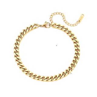 Curb Chain Anklet in polished gold-tone metal with chunky interlocking links, lobster clasp, and extender chain