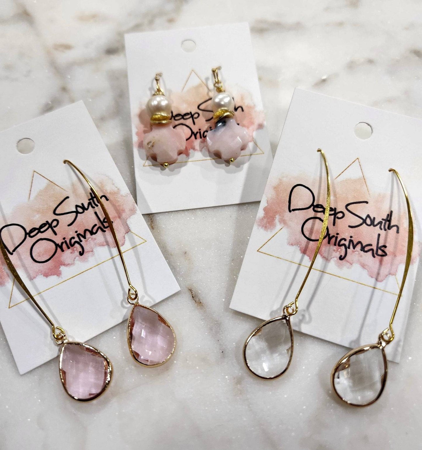 Rose Quartz and Freshwater Pearl earrings - Deep South Originals