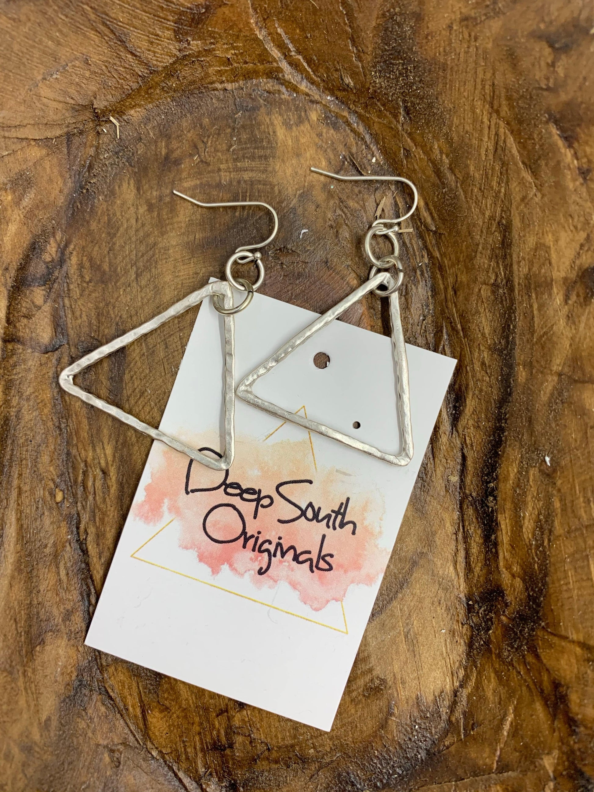 Silver Hammered Triangle earrings - Deep South Originals