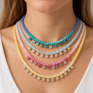 Delaney Gemstone Drop Necklace hand-beaded with natural stones and zircon drops