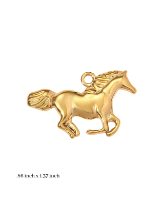 Freedom Horse Charm in polished gold-tone metal, featuring a detailed running horse with sculpted mane and tail