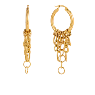 Fringe Chain Hoop Earrings in polished gold-tone metal, with chunky cascading chains and open hoops for a bold look.