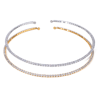 Glimmer Rhinestone flex choker necklace in silver and gold-tone metal, set with rows of sparkling clear stones