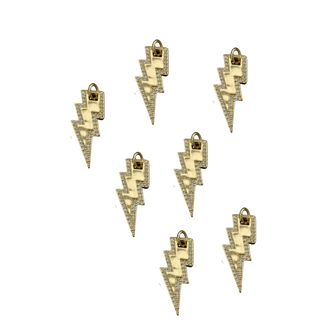 Gold Lightning Bolt Charm with a textured two-tone gold surface, dark outlined edges and a small top loop