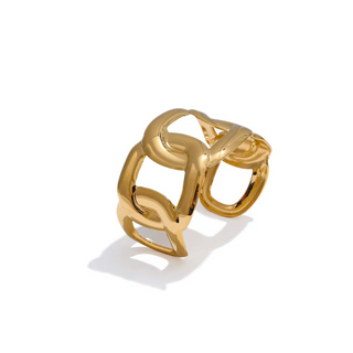 Harbor Link Gold Cuff Bracelet in polished gold-tone metal with a bold sculptural design and open cuff shape