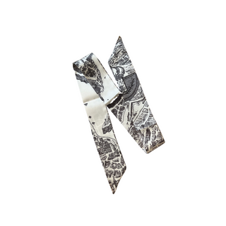 Heritage Map Scarf in ivory silky fabric with black vintage architectural map print and a pre-tied knot