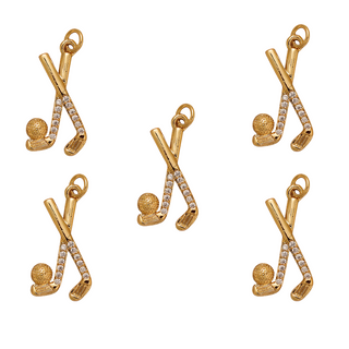 Hockey Charm in gold-tone metal, shaped as crossed hockey sticks and a ball with sparkling clear accents