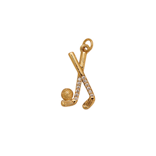 Hockey Charm with polished gold-tone crossed sticks, crystal-studded shafts and a textured hockey puck
