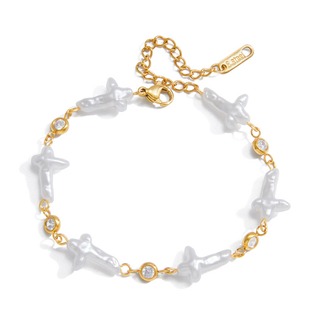 Hope Pearl Cross Bracelet with white pearl-style cross accents, gold-tone chain links and clear round CZ stones