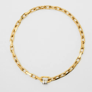 Luxe Link Necklace in gold-tone metal with a bold chain of elongated links and a small clear crystal charm