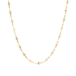 Mini Cross Necklace in gold-tone metal, with a delicate fine chain featuring small cross links throughout.