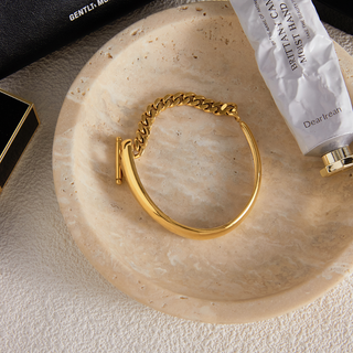 Monaco Curb Chain gold bangle bracelet with a polished open cuff, chunky curb-chain accent and toggle closure