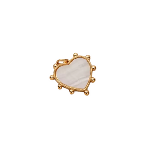 Mother of Pearl Beaded Heart charm with a pale iridescent heart in a gold-tone beaded setting and rounded accents
