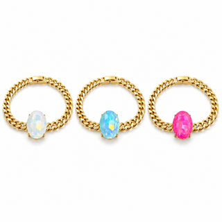 Opal Dream Oval Chain Bracelet in gold-tone linked metal with faceted oval stones in white, blue, and pink