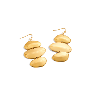 Sculpted Shine Earrings in polished gold with three smooth, rounded organic shapes cascading from each hook