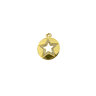 Shining Star Charm with a round gold-tone medallion and a five-point star outline set with clear sparkling stones
