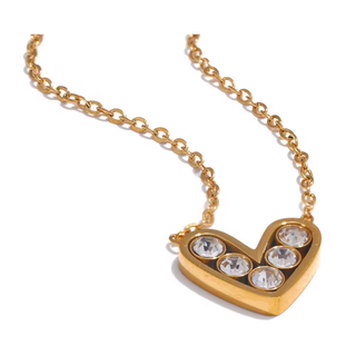 Sweetheart Heart Necklace with a gold-tone chain and polished heart pendant set with five clear sparkling stones