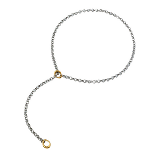 Two Tone Axis Necklace with a silver-tone stainless steel chain, gold-tone rings and sleek minimal link detailing
