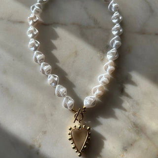 Baroque Pearl Heart Necklace - Stainless Steel