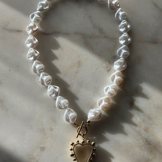 Baroque Pearl Heart Necklace - Stainless Steel