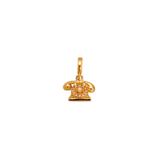 Vintage Telephone Charm in gold-tone metal with sparkling clear accents, shaped as a detailed retro telephone with hanging bail
