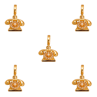 Vintage Telephone Charm in gold-toned metal with sparkling clear stone accents and a detailed retro handset design