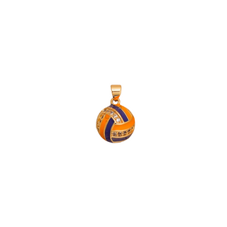 Volleyball Charm in gold-tone metal with vivid orange and navy enamel panels and sparkling crystal accents