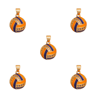 Volleyball Charm with orange and purple enamel panels, gold-tone metal edges, and sparkling clear stone accents
