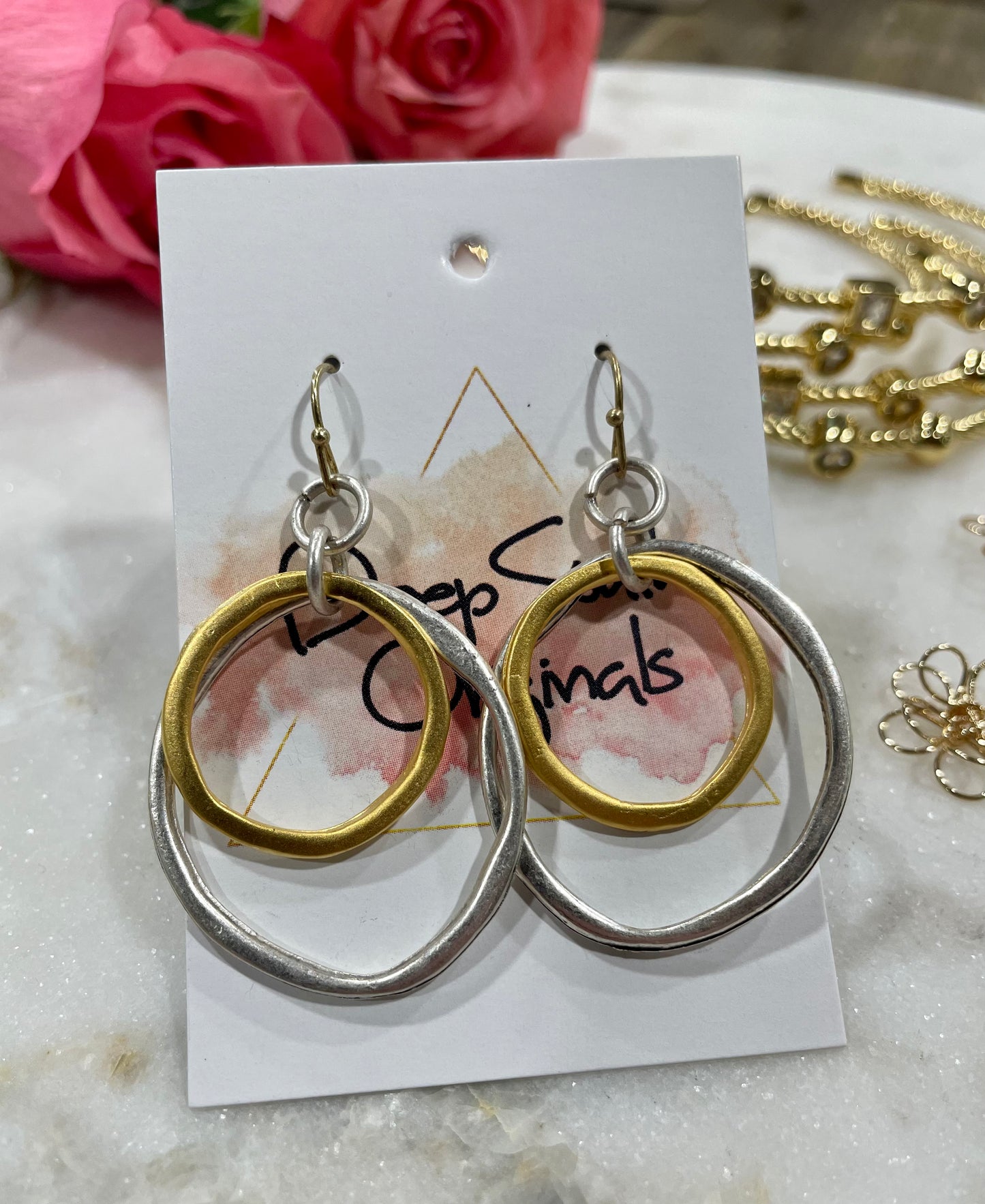 Double Circle Earrings - Small Gold Circle inside a Larger Silver Circle from Deep South Originals - Deep South Originals