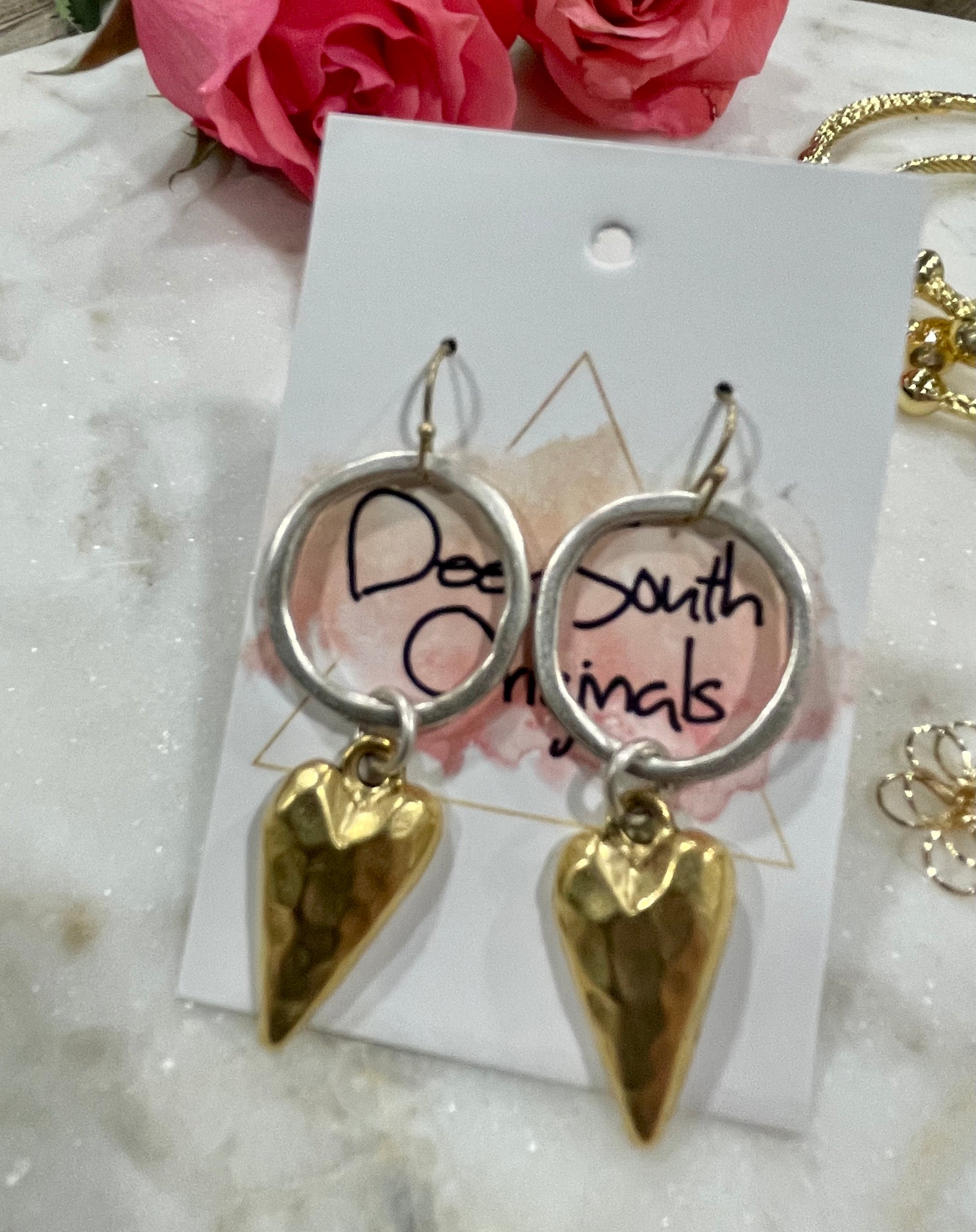 Silver and Gold Hammered Heart Earrings from Deep South Originals - Deep South Originals